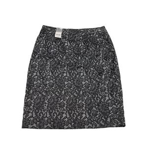 Worthington Black Gray floral faux lace patterned Stretch Lined Pencil Skirt 10